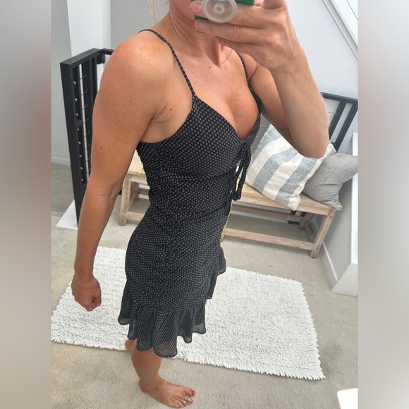 Storia black & white ruffle polka dot mini dress wedding formal event summer S - Picture 6 of 13